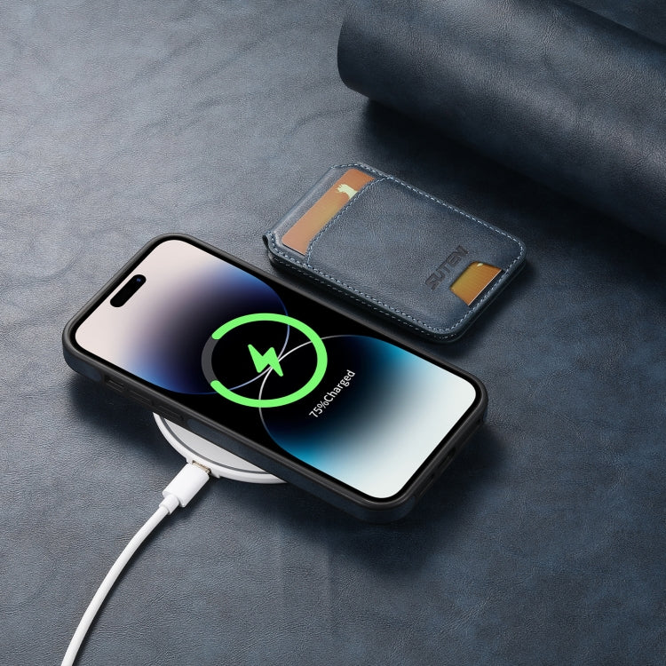 For iPhone 14 Plus Suteni M2 Oil Wax MagSafe Horizontal Card Bag Phone Case(Black) - free shipping - PMC Jewellery - Order now!