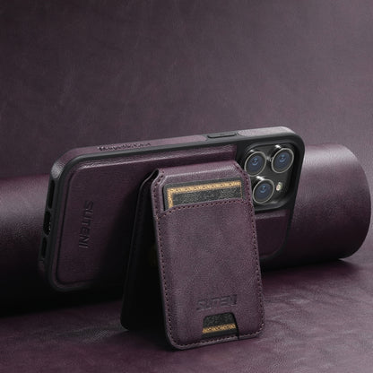 For iPhone 13 Suteni M2 Oil Wax MagSafe Horizontal Card Bag Phone Case(Purple) - iPhone 13 Cases by Suteni | Online Shopping South Africa | PMC Jewellery | Buy Now Pay Later Mobicred