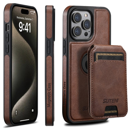 For iPhone 16 Pro Max Suteni M2 Oil Wax MagSafe Horizontal Card Bag Phone Case(Brown) - iPhone 16 Pro Max Cases by Suteni | Online Shopping South Africa | PMC Jewellery | Buy Now Pay Later Mobicred