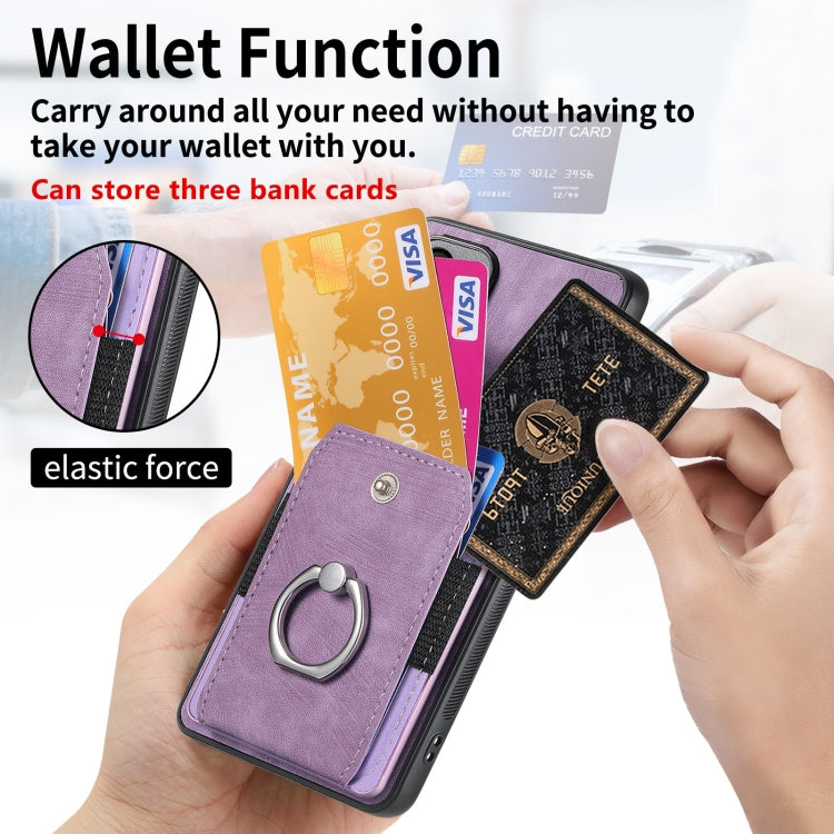 For Huawei Pura 70 Pro+ Retro Skin-feel Ring Card Wallet Phone Case(Purple) - Huawei Cases by PMC Jewellery | Online Shopping South Africa | PMC Jewellery | Buy Now Pay Later Mobicred