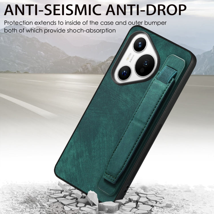 For Huawei Pura 70 Retro Wristband Holder Leather Back Phone Case(Green) - Huawei Cases by PMC Jewellery | Online Shopping South Africa | PMC Jewellery | Buy Now Pay Later Mobicred