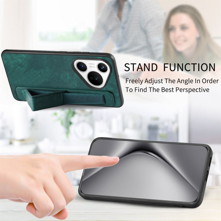 For Huawei Pura 70 Retro Wristband Holder Leather Back Phone Case(Green) - Huawei Cases by PMC Jewellery | Online Shopping South Africa | PMC Jewellery | Buy Now Pay Later Mobicred