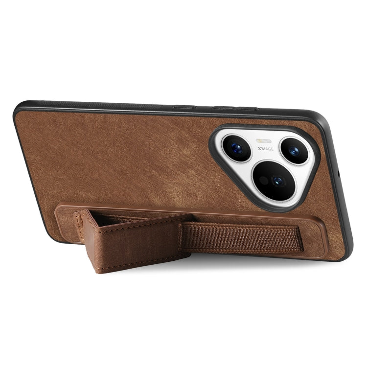 For Huawei Pura 70 Retro Wristband Holder Leather Back Phone Case(Brown) - Huawei Cases by PMC Jewellery | Online Shopping South Africa | PMC Jewellery | Buy Now Pay Later Mobicred