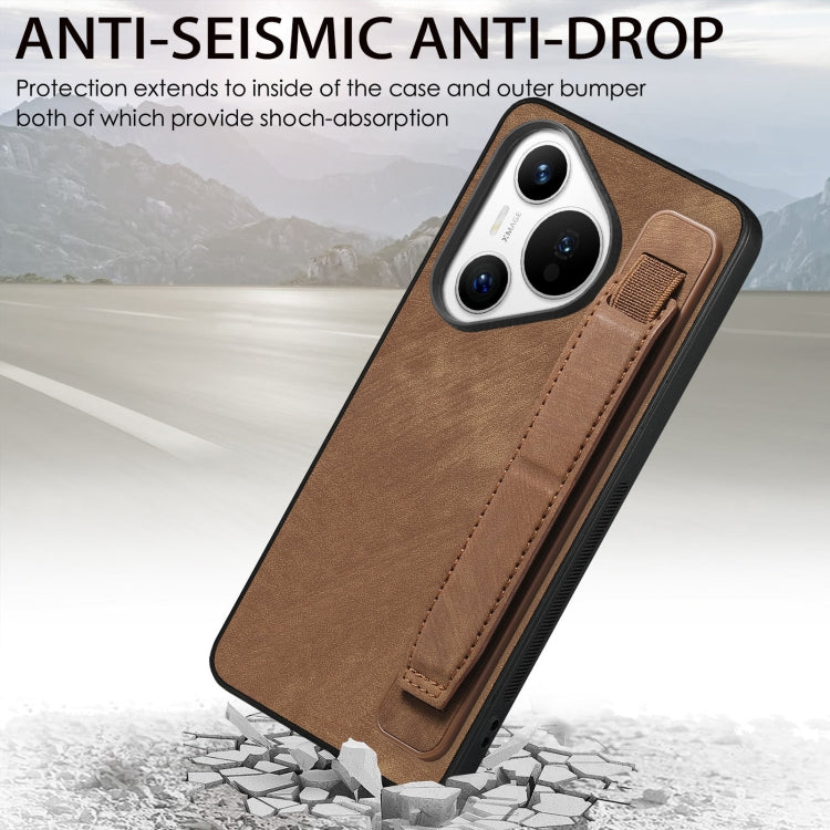 For Huawei Pura 70 Retro Wristband Holder Leather Back Phone Case(Brown) - Huawei Cases by PMC Jewellery | Online Shopping South Africa | PMC Jewellery | Buy Now Pay Later Mobicred