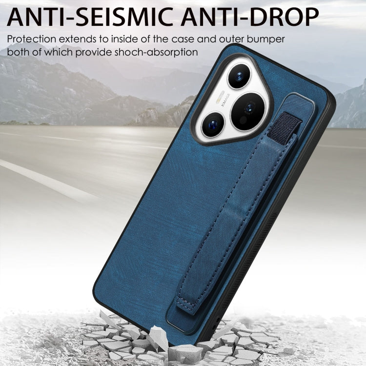 For Huawei Pura 70 Retro Wristband Holder Leather Back Phone Case(Blue) - Huawei Cases by PMC Jewellery | Online Shopping South Africa | PMC Jewellery | Buy Now Pay Later Mobicred