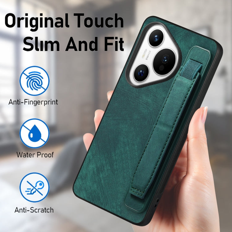 For Huawei Pura 70 Pro Retro Wristband Holder Leather Back Phone Case(Green) - Huawei Cases by PMC Jewellery | Online Shopping South Africa | PMC Jewellery | Buy Now Pay Later Mobicred