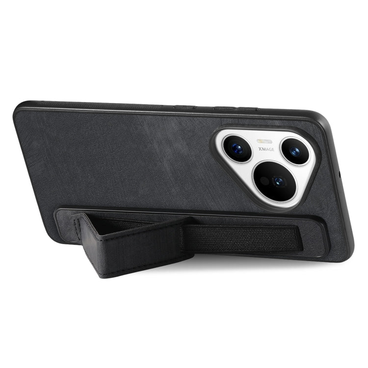 For Huawei Pura 70 Pro Retro Wristband Holder Leather Back Phone Case(Black) - Huawei Cases by PMC Jewellery | Online Shopping South Africa | PMC Jewellery | Buy Now Pay Later Mobicred