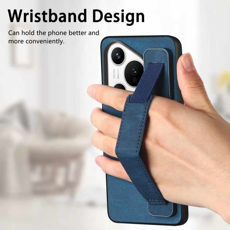 For Huawei Pura 70 Pro Retro Wristband Holder Leather Back Phone Case(Blue) - free shipping - PMC Jewellery - Order now!