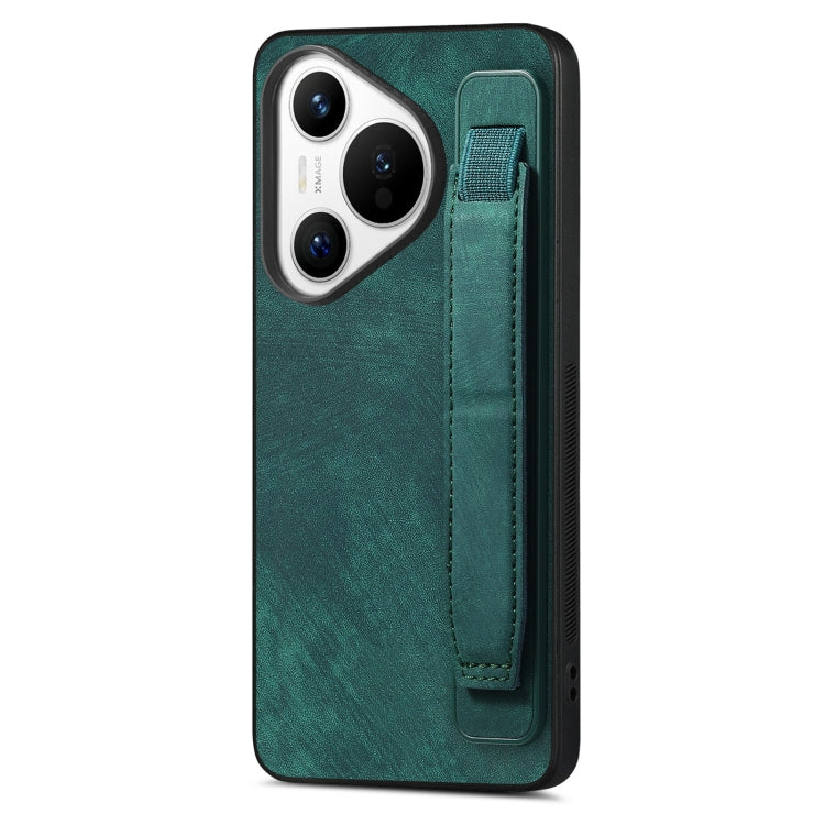 For Huawei Pura 70 Pro+ Retro Wristband Holder Leather Back Phone Case(Green) - Huawei Cases by PMC Jewellery | Online Shopping South Africa | PMC Jewellery | Buy Now Pay Later Mobicred