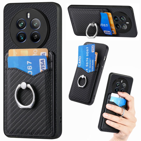 For Realme 12 Pro+ Carbon fiber Card Wallet Ring Phone Case(Black) - Realme Cases by PMC Jewellery | Online Shopping South Africa | PMC Jewellery | Buy Now Pay Later Mobicred