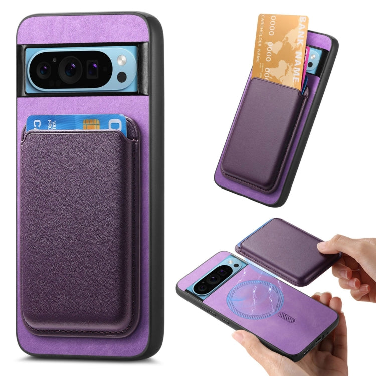 For Google Pixel 9 Retro Magsafe Card Bag PU Back Cover Phone Case(Purple) - Google Cases by PMC TechLife | Online Shopping South Africa | PMC TechLife | Buy Now Pay Later Mobicred
