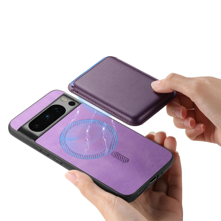 For Google Pixel 9 Retro Magsafe Card Bag PU Back Cover Phone Case(Purple) - Google Cases by PMC TechLife | Online Shopping South Africa | PMC TechLife | Buy Now Pay Later Mobicred