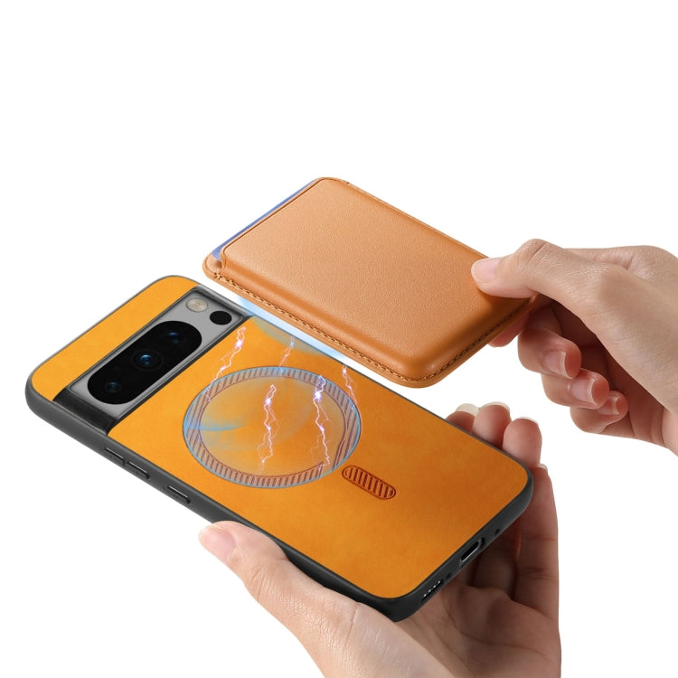 For Google Pixel 9 Pro Retro Magsafe Card Bag PU Back Cover Phone Case(Yellow) - Google Cases by PMC TechLife | Online Shopping South Africa | PMC TechLife | Buy Now Pay Later Mobicred