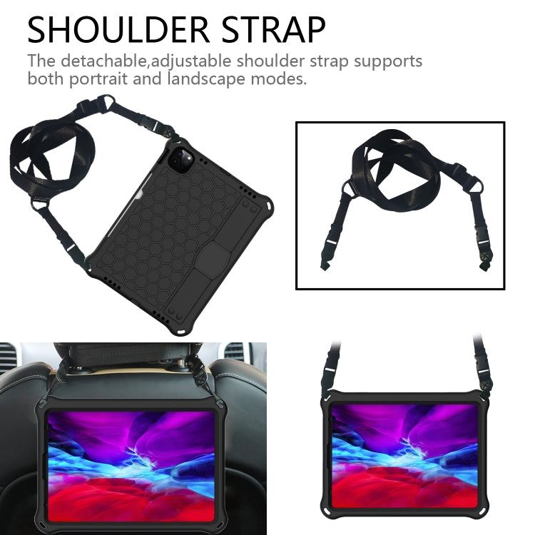 For iPad Air 11 2025 / 2024 Honeycomb EVA Hybrid PC Tablet Case with Strap(Black+Black) - iPad Air 11 2025 / 2024 Cases by PMC TechLife | Online Shopping South Africa | PMC TechLife | Buy Now Pay Later Mobicred