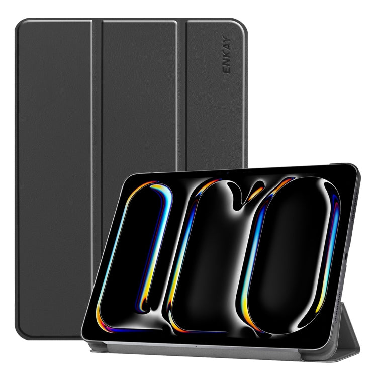 For iPad Pro 13 2024 ENKAY Tri-fold Custer Texture Platic Leather Smart Tablet Case(Black) - free shipping - PMC TechLife - Order now!