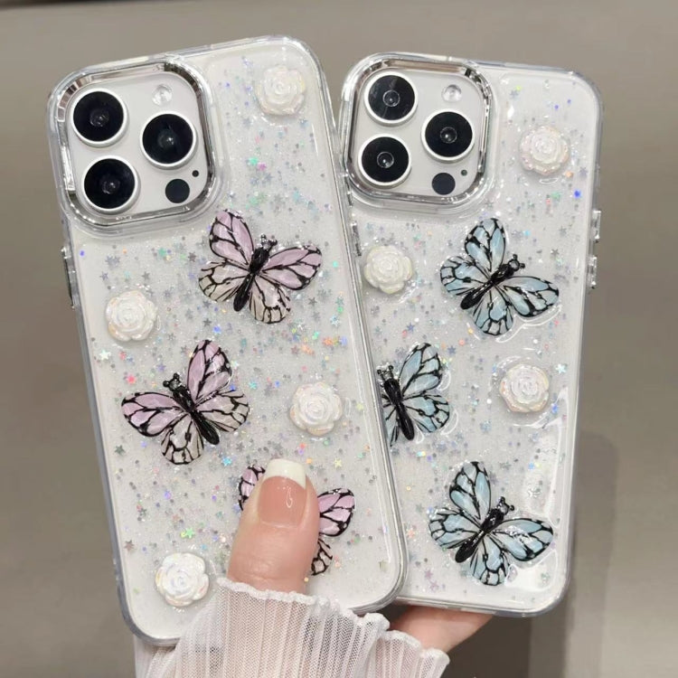 For iPhone 16 Plus Glitter 3D Butterfly TPU Phone Case(Blue) - iPhone 16 Plus Cases by PMC Jewellery | Online Shopping South Africa | PMC Jewellery | Buy Now Pay Later Mobicred