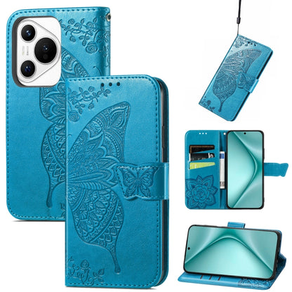 For Huawei Pura 70 Butterfly Love Flower Embossed Leather Phone Case(Blue) - Huawei Cases by PMC Jewellery | Online Shopping South Africa | PMC Jewellery | Buy Now Pay Later Mobicred