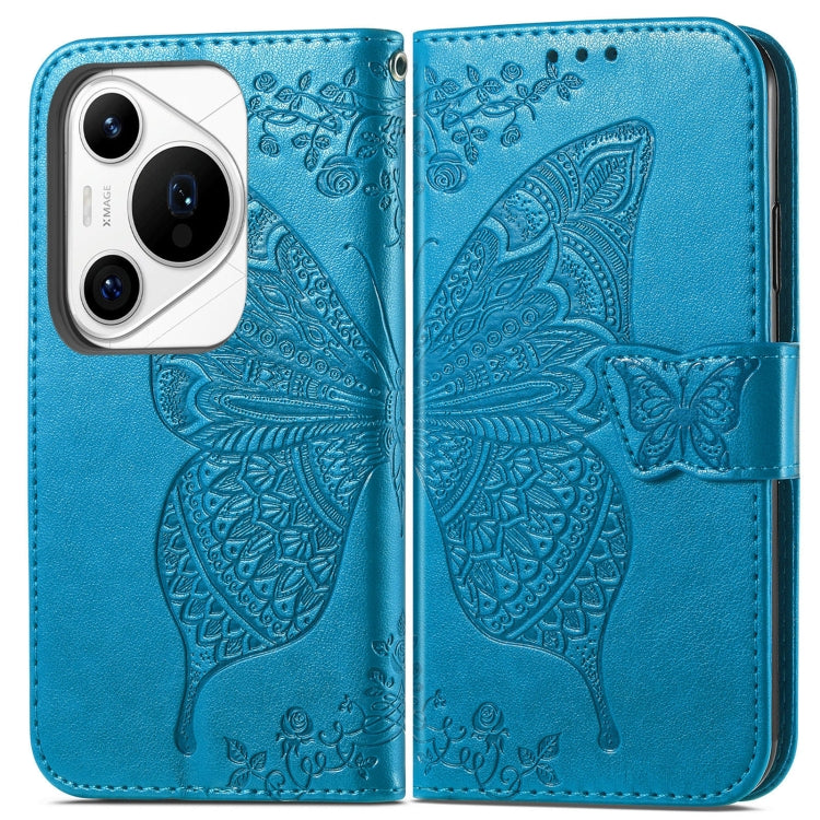 For Huawei Pura 70 Pro Butterfly Love Flower Embossed Leather Phone Case(Blue) - Huawei Cases by PMC Jewellery | Online Shopping South Africa | PMC Jewellery | Buy Now Pay Later Mobicred