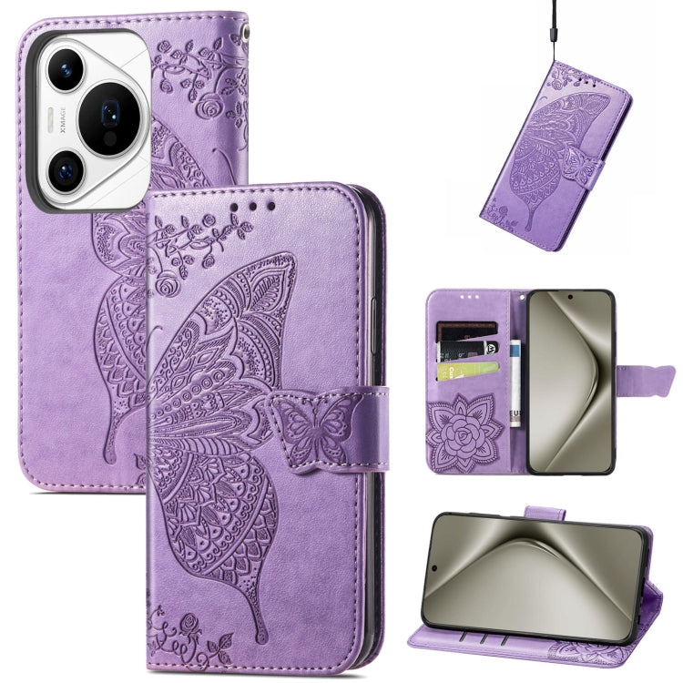 For Huawei Pura 70 Ultra Butterfly Love Flower Embossed Leather Phone Case(Lavender) - Huawei Cases by PMC Jewellery | Online Shopping South Africa | PMC Jewellery | Buy Now Pay Later Mobicred