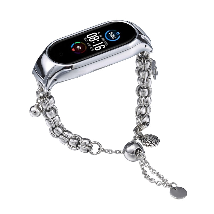 For Xiaomi Mi Band 5 / 6 Beaded Bracelet Metal Watch Band(Silver+Single Bead) - free shipping - PMC TechLife - Order now!