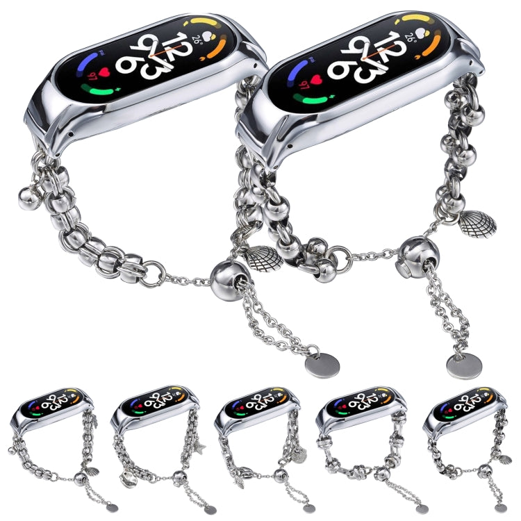 For Xiaomi Mi Band 7 Beaded Bracelet Metal Watch Band(Silver+Dual Ring) - free shipping - PMC TechLife - Order now!