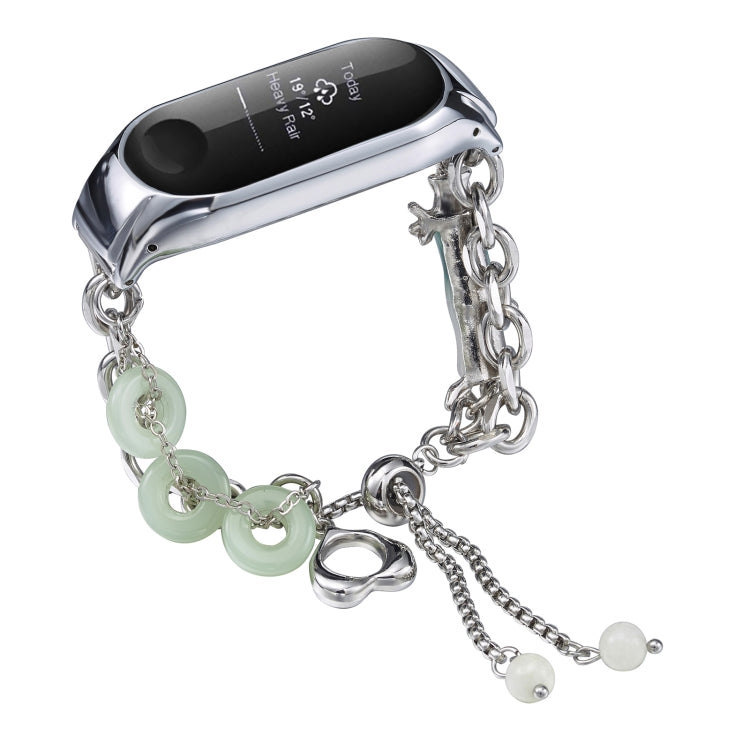 For Xiaomi Mi Band 3 / 4 Crystal Beaded Onyx Watch Band(Silver+Jade Donut) - free shipping - PMC TechLife - Order now!