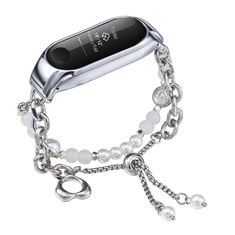 For Xiaomi Mi Band 3 / 4 Crystal Beaded Onyx Watch Band(Silver+White Pearl) - free shipping - PMC TechLife - Order now!
