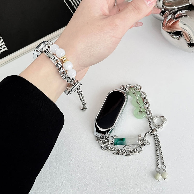 For Xiaomi Mi Band 3 / 4 Crystal Beaded Onyx Watch Band(Silver+Copper Collar) - free shipping - PMC TechLife - Order now!