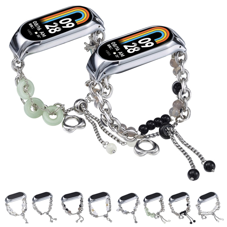 For Xiaomi Mi Band 3 / 4 Crystal Beaded Onyx Watch Band(Silver+Agate Bead) - free shipping - PMC TechLife - Order now!