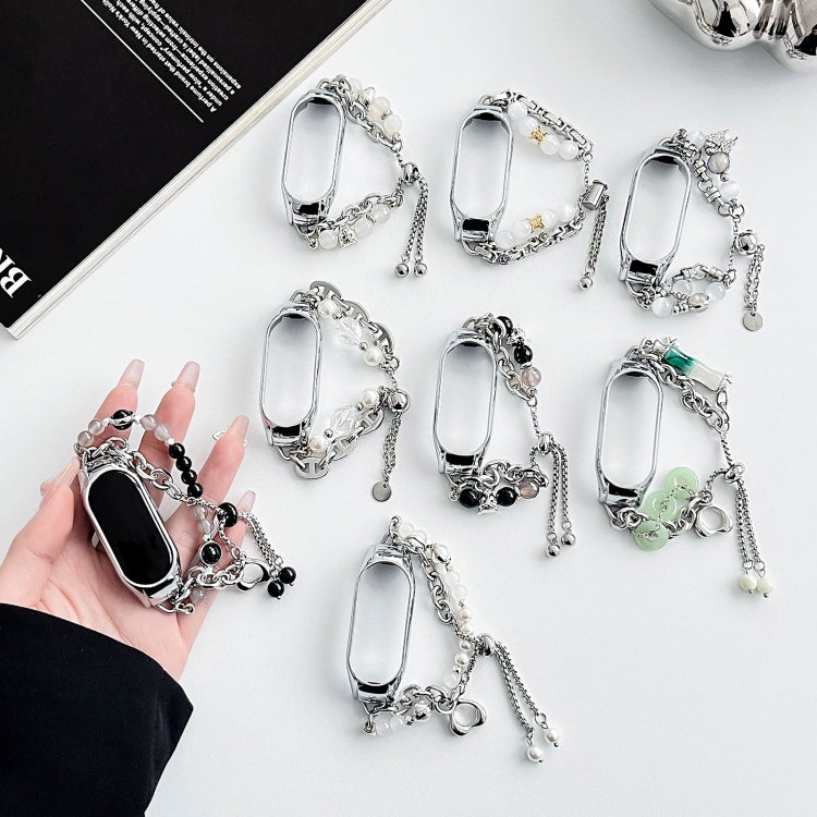 For Xiaomi Mi Band 7 Crystal Beaded Onyx Watch Band(Silver+Leopard Head) - free shipping - PMC TechLife - Order now!