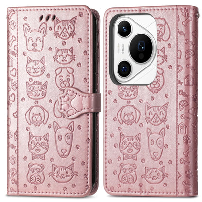 For Huawei Pura 70 Ultra Cat and Dog Embossed Leather Phone Case(Rose Gold) - Huawei Cases by PMC Jewellery | Online Shopping South Africa | PMC Jewellery | Buy Now Pay Later Mobicred