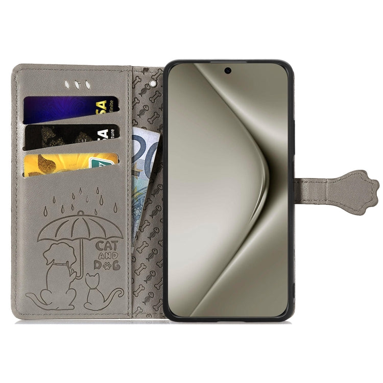 For Huawei Pura 70 Ultra Cat and Dog Embossed Leather Phone Case(Gray) - free shipping - PMC Jewellery - Order now!