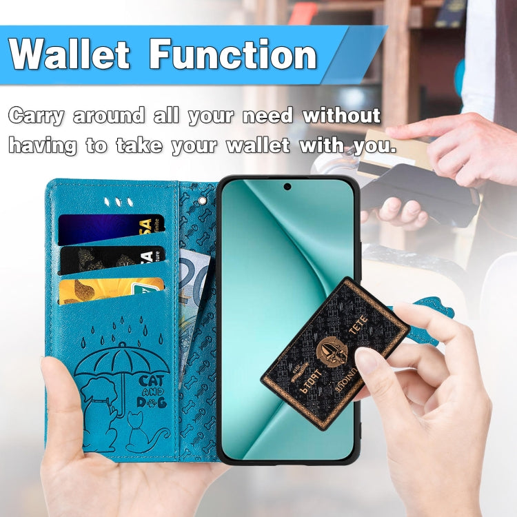 For Huawei Pura 70 Pro+ Cat and Dog Embossed Leather Phone Case(Yellow) - Huawei Cases by PMC Jewellery | Online Shopping South Africa | PMC Jewellery | Buy Now Pay Later Mobicred