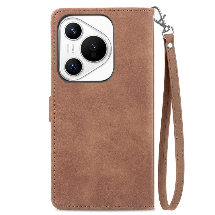 For Huawei Pura 70 Pro Embossed Flower Zipper Leather Phone Case(Brown) - Huawei Cases by PMC Jewellery | Online Shopping South Africa | PMC Jewellery | Buy Now Pay Later Mobicred