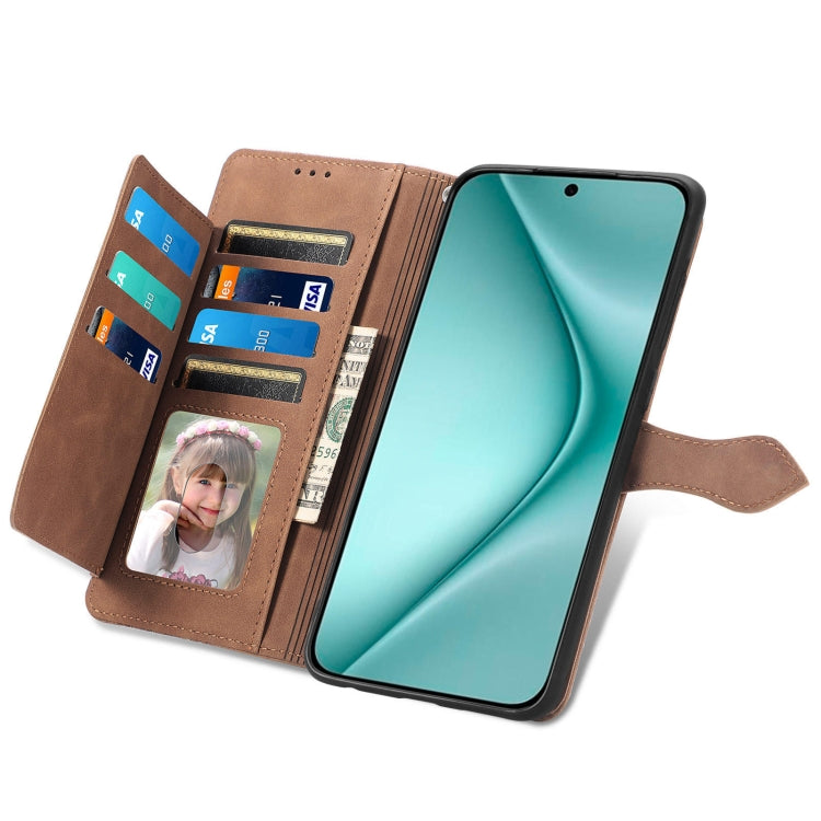 For Huawei Pura 70 Pro Embossed Flower Zipper Leather Phone Case(Brown) - Huawei Cases by PMC Jewellery | Online Shopping South Africa | PMC Jewellery | Buy Now Pay Later Mobicred