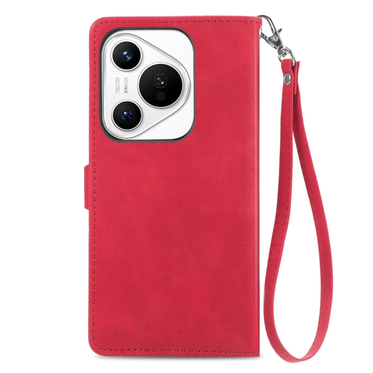 For Huawei Pura 70 Ultra Embossed Flower Zipper Leather Phone Case(Red) - Huawei Cases by PMC Jewellery | Online Shopping South Africa | PMC Jewellery | Buy Now Pay Later Mobicred