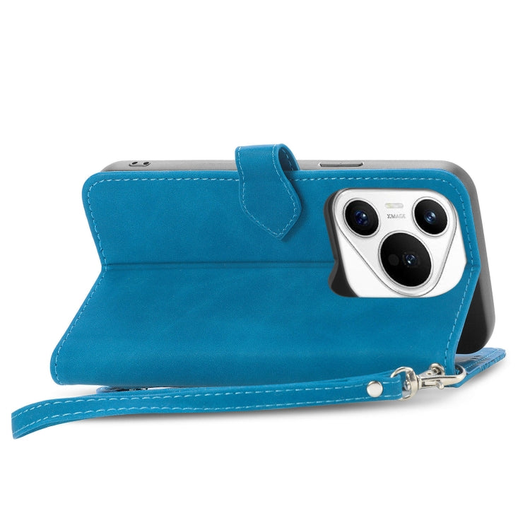 For Huawei Pura 70 Ultra Embossed Flower Zipper Leather Phone Case(Blue) - Huawei Cases by PMC Jewellery | Online Shopping South Africa | PMC Jewellery | Buy Now Pay Later Mobicred