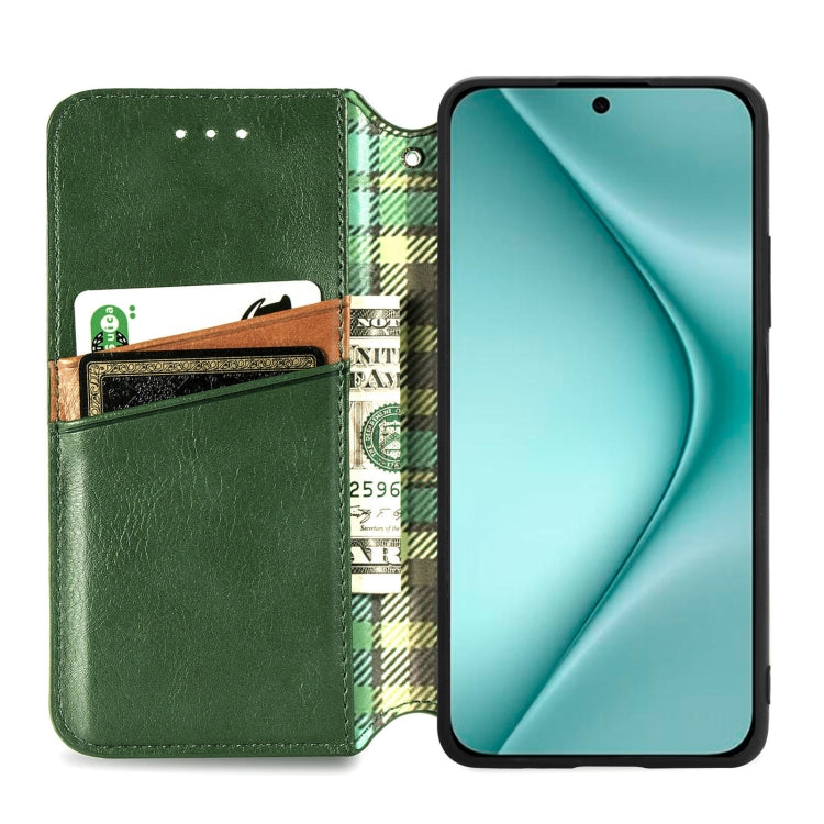 For Huawei Pura 70 Cubic Grid Pressed Magnetic Leather Phone Case(Green) - Huawei Cases by PMC Jewellery | Online Shopping South Africa | PMC Jewellery | Buy Now Pay Later Mobicred