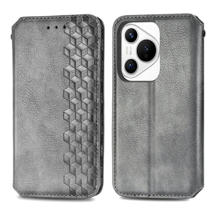 For Huawei Pura 70 Cubic Grid Pressed Magnetic Leather Phone Case(Gray) - Huawei Cases by PMC Jewellery | Online Shopping South Africa | PMC Jewellery | Buy Now Pay Later Mobicred