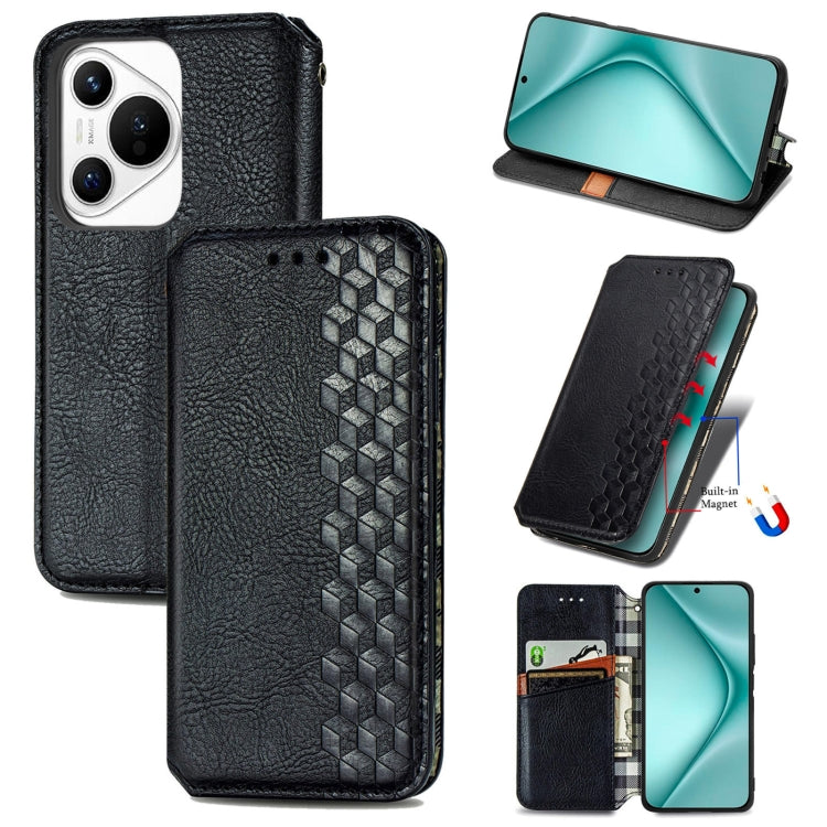 For Huawei Pura 70 Pro Cubic Grid Pressed Magnetic Leather Phone Case(Black) - free shipping - PMC Jewellery - Order now!
