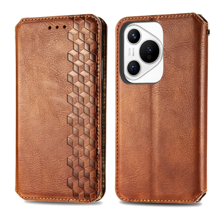 For Huawei Pura 70 Pro+ Cubic Grid Pressed Magnetic Leather Phone Case(Brown) - Huawei Cases by PMC Jewellery | Online Shopping South Africa | PMC Jewellery | Buy Now Pay Later Mobicred