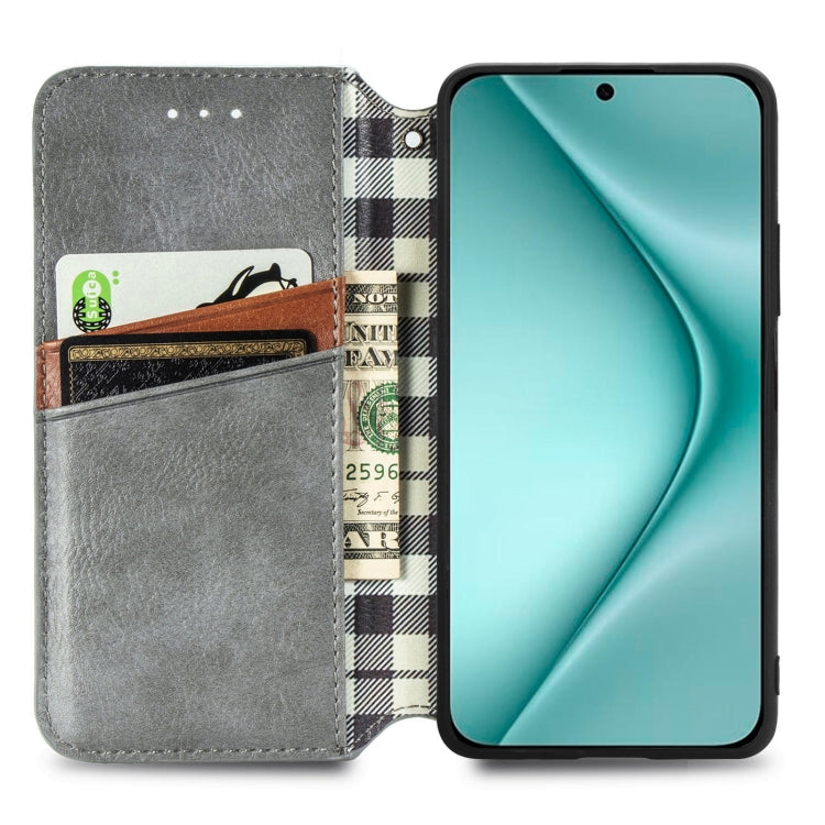 For Huawei Pura 70 Ultra Cubic Grid Pressed Magnetic Leather Phone Case(Gray) - Huawei Cases by PMC Jewellery | Online Shopping South Africa | PMC Jewellery | Buy Now Pay Later Mobicred