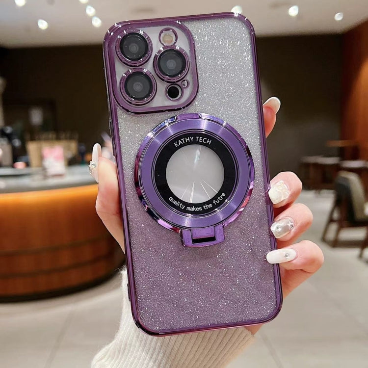 For iPhone 16 Plus Electroplated Holder Gradient Glitter MagSafe Phone Case(Purple) - iPhone 16 Plus Cases by PMC Jewellery | Online Shopping South Africa | PMC Jewellery | Buy Now Pay Later Mobicred