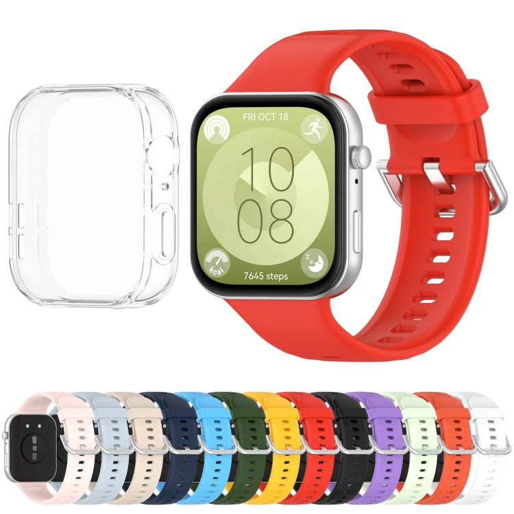 For Huawei Watch Fit3 Silicone Soft Watch Band + Clear Watch Protective Case Set(Midnight Blue) - free shipping - PMc TechLife - Order now!