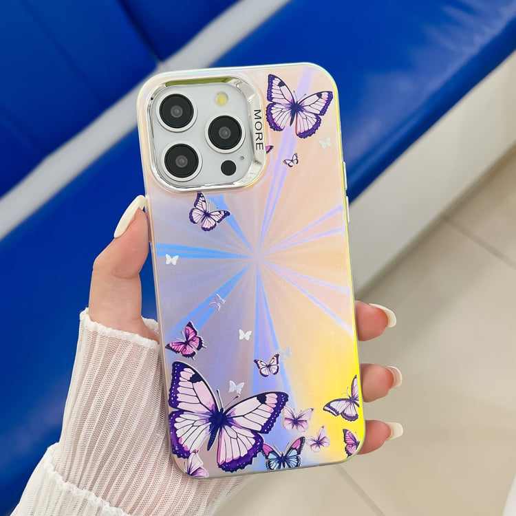 For iPhone 16 Pro Electroplating Laser Butterfly Phone Case(Purple Butterflies AB3) - iPhone 16 Pro Cases by PMC Jewellery | Online Shopping South Africa | PMC Jewellery | Buy Now Pay Later Mobicred