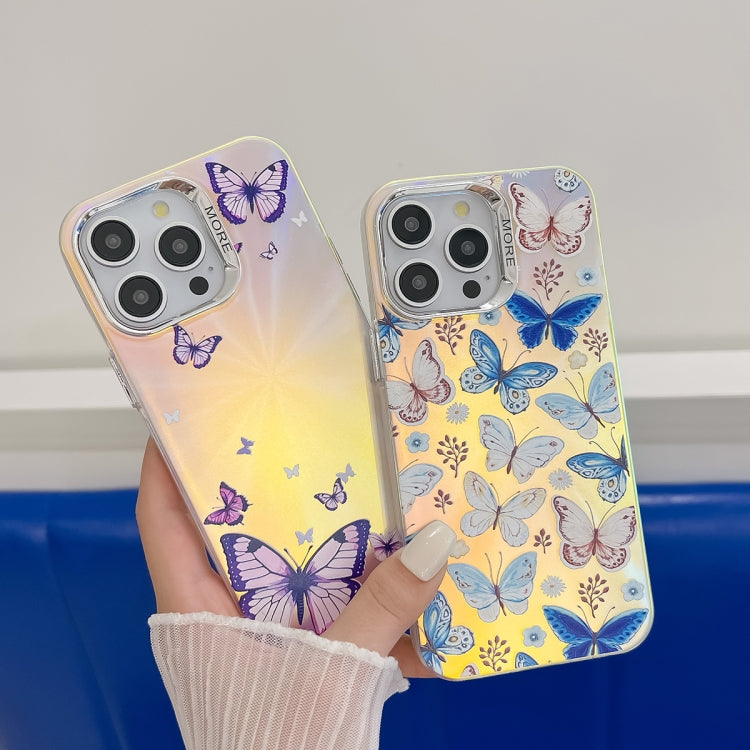 For iPhone 16 Pro Electroplating Laser Butterfly Phone Case(Purple Butterflies AB3) - iPhone 16 Pro Cases by PMC TechLife | Online Shopping South Africa | PMC TechLife | Buy Now Pay Later Mobicred