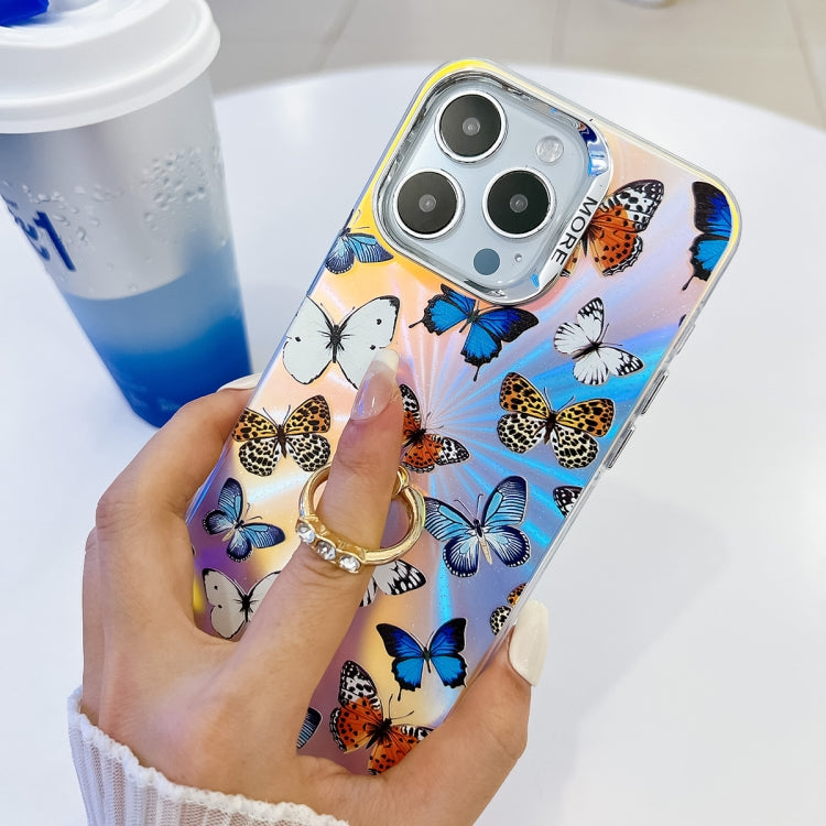 For iPhone 16 Plus Electroplating Laser Butterfly Ring Holder Phone Case(Pink Butterflies AB2) - iPhone 16 Plus Cases by PMC TechLife | Online Shopping South Africa | PMC TechLife | Buy Now Pay Later Mobicred