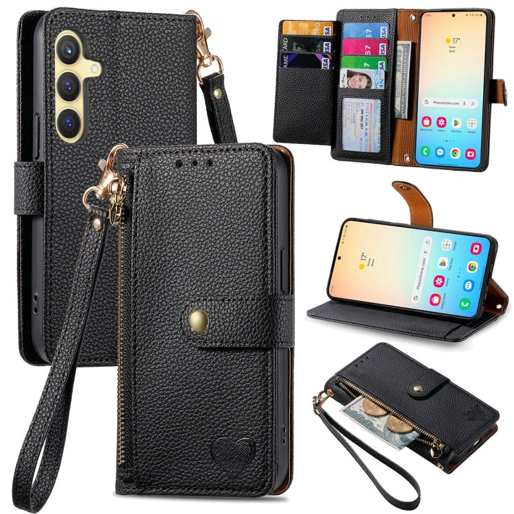 For Samsung Galaxy S25 5G Love Zipper Lanyard Leather Phone Case(Black) - Galaxy S25 5G Cases by PMC TechLife | Online Shopping South Africa | PMC TechLife | Buy Now Pay Later Mobicred