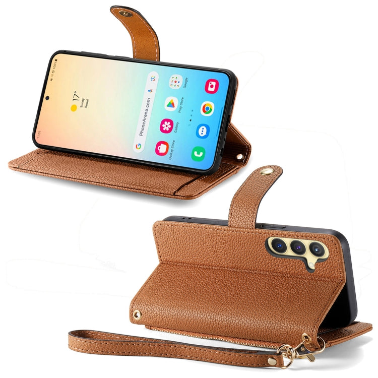 For Samsung Galaxy S25 5G Love Zipper Lanyard Leather Phone Case(Brown) - Galaxy S25 5G Cases by PMC TechLife | Online Shopping South Africa | PMC TechLife | Buy Now Pay Later Mobicred