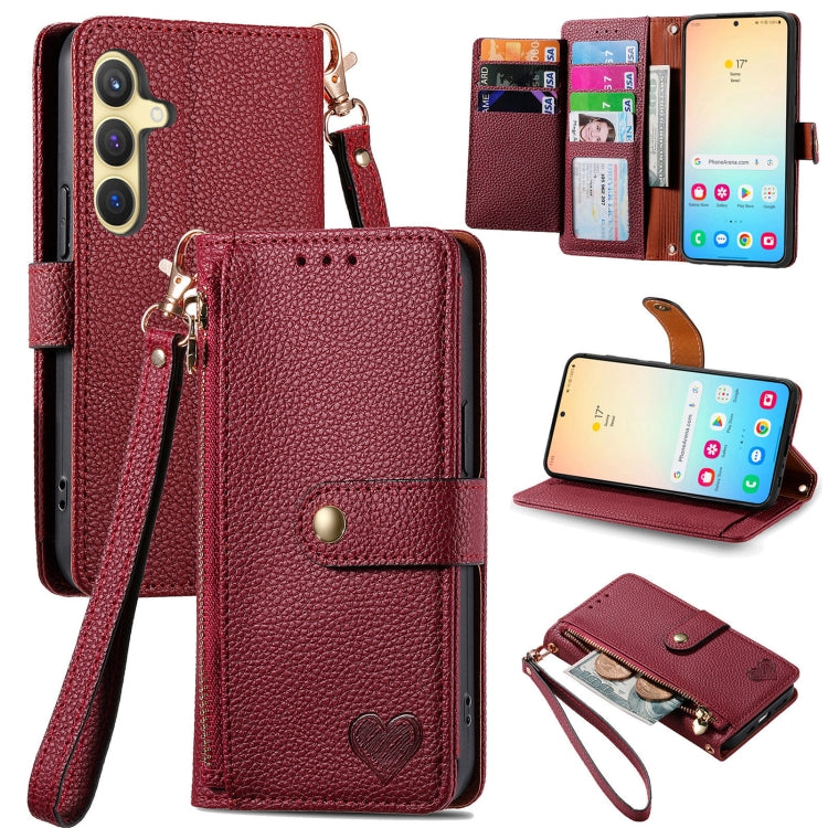 For Samsung Galaxy S25 5G Love Zipper Lanyard Leather Phone Case(Red) - Galaxy S25 5G Cases by PMC TechLife | Online Shopping South Africa | PMC TechLife | Buy Now Pay Later Mobicred
